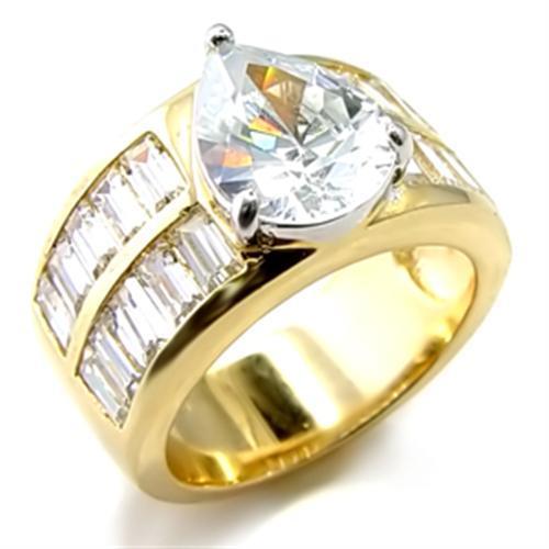 6X015 Gold and Rhodium Brass Ring featuring a clear AAA Grade CZ center stone, showcasing elegance and craftsmanship.