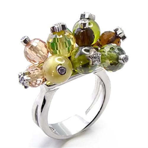 6X018 Rhodium Brass Ring featuring AAA Grade CZ stones in a vibrant multi-color design, showcasing elegance and style.