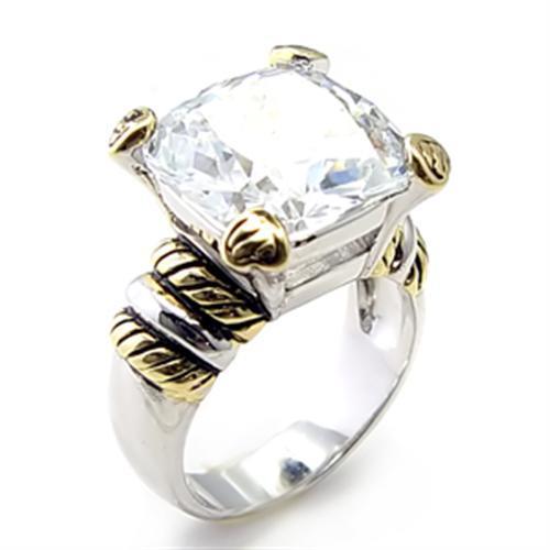 6X023 Reverse Two-Tone Brass Ring featuring a clear AAA Grade CZ stone, showcasing its elegant design and craftsmanship.