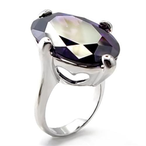 6X025 Rhodium Brass Ring featuring AAA Grade CZ in Amethyst, showcasing its elegant design and vibrant color.