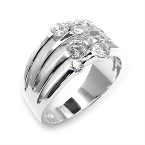 High-polished 925 sterling silver ring featuring a clear AAA grade cubic zirconia stone, showcasing elegance and shine.