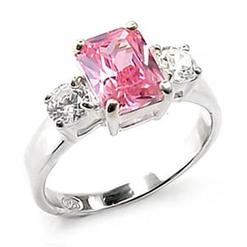 High-polished 925 sterling silver ring featuring an AAA grade CZ center stone in rose color, elegantly designed for any occasion.