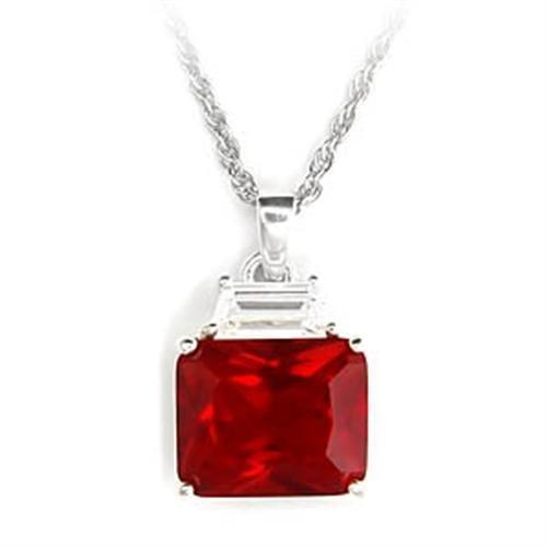 High-polished 925 sterling silver pendant featuring a synthetic garnet stone, showcasing elegance and shine.