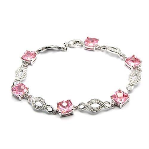 Elegant Rhodium Brass Bracelet featuring AAA Grade CZ in rose color, showcasing its luxurious design and sparkling center stone.