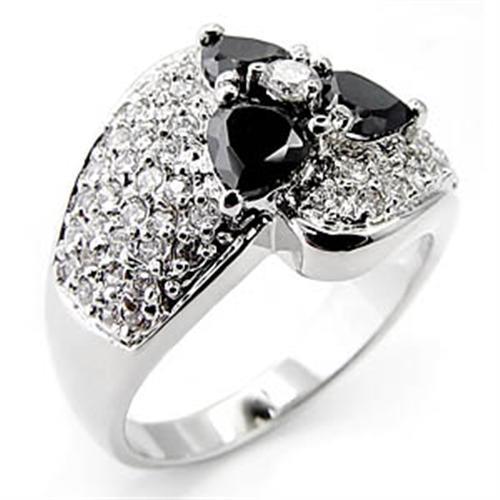 6X548 Rhodium Brass Ring featuring AAA Grade CZ stone in Jet color, showcasing its elegant design and luxurious finish.