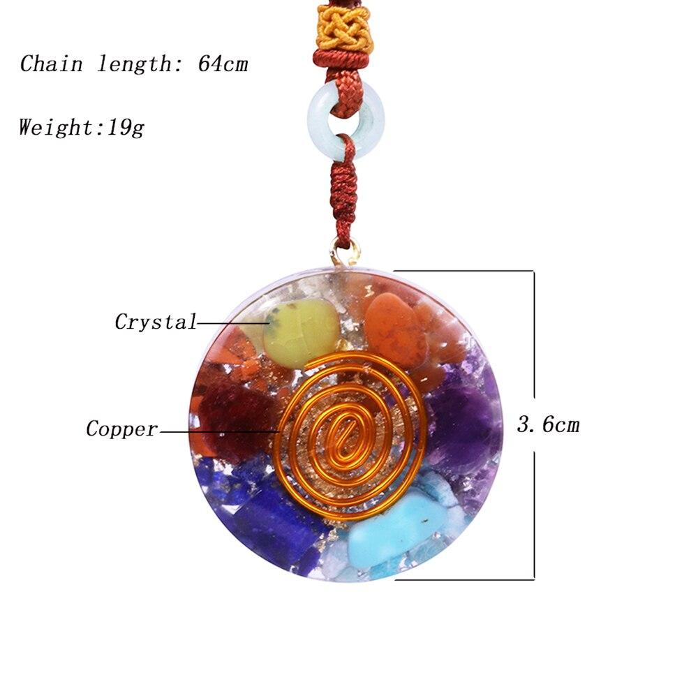 7 Chakra Orgone energy pendant necklace featuring healing stones and geometric design, ideal for EMF protection and meditation.