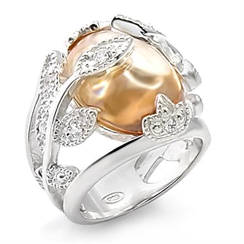 Rhodium Brass Ring featuring AAA Grade CZ in Champagne, showcasing its elegant design and sparkling center stone.