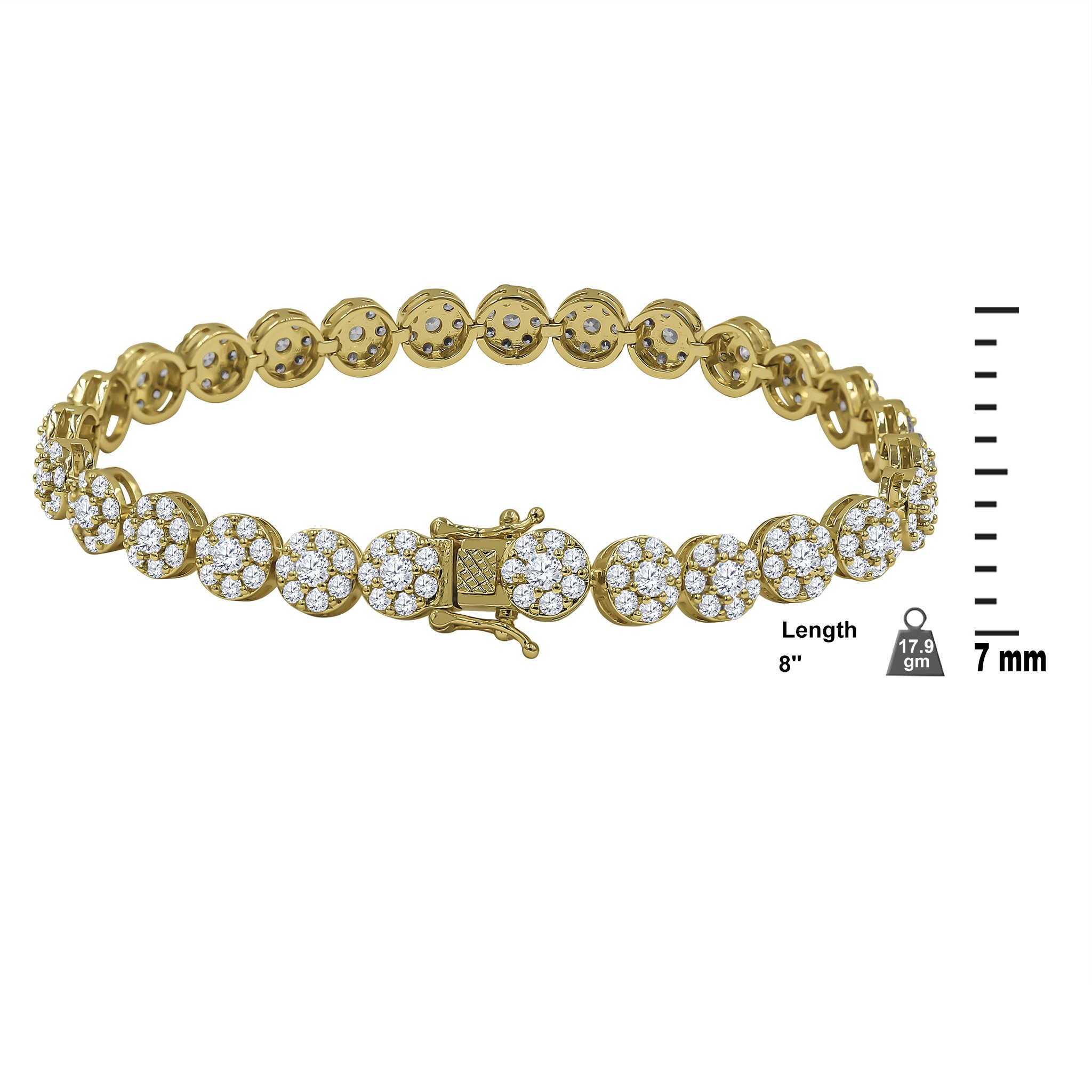 7mm CZ Flower Bracelet featuring sparkling cubic zirconia stones in a delicate flower design, available in silver and gold colors.