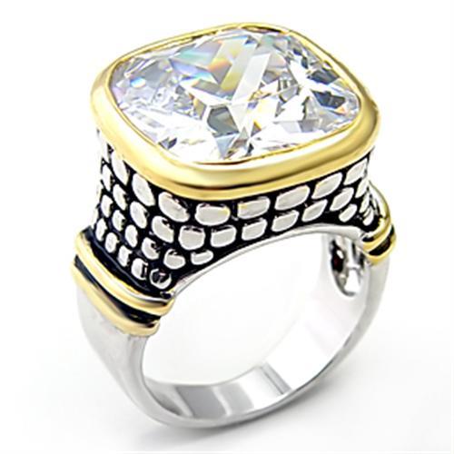 7X047 Reverse Two-Tone Brass Ring featuring a clear AAA Grade CZ stone, showcasing its elegant design and craftsmanship.