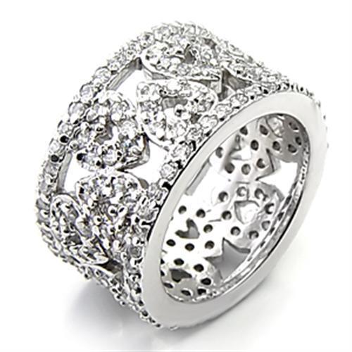 Elegant 7X199 Rhodium 925 Sterling Silver Ring featuring AAA Grade clear CZ stones, showcasing a luxurious design.