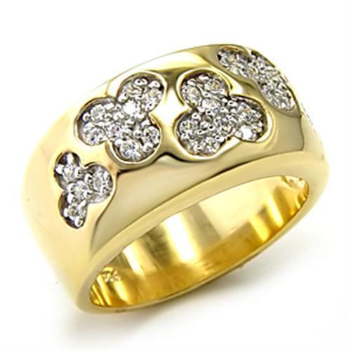 Elegant 7X205 Gold and Rhodium plated 925 Sterling Silver Ring featuring AAA Grade clear CZ stones.