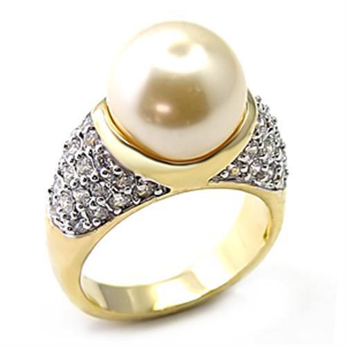 Elegant 7X216 Gold+Rhodium 925 Sterling Silver Ring featuring a white synthetic pearl.