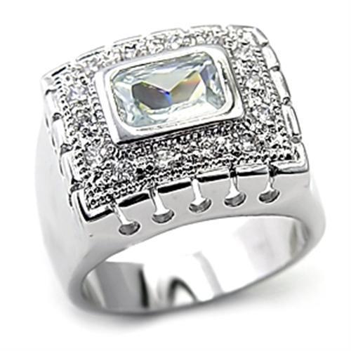 7X218 Rhodium 925 Sterling Silver Ring featuring AAA Grade clear CZ stones, showcasing its elegant design and shine.