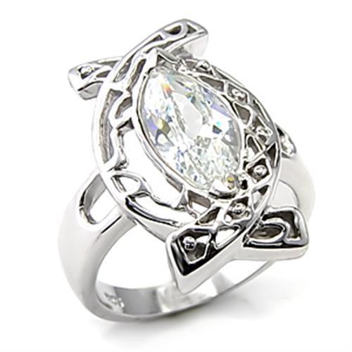 7X233 Rhodium 925 Sterling Silver Ring featuring AAA Grade clear CZ stones, showcasing its elegant design and shiny finish.