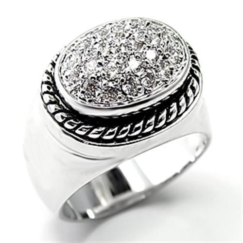 7X230 Rhodium 925 Sterling Silver Ring featuring AAA grade clear CZ stones, showcasing its elegant design and shine.