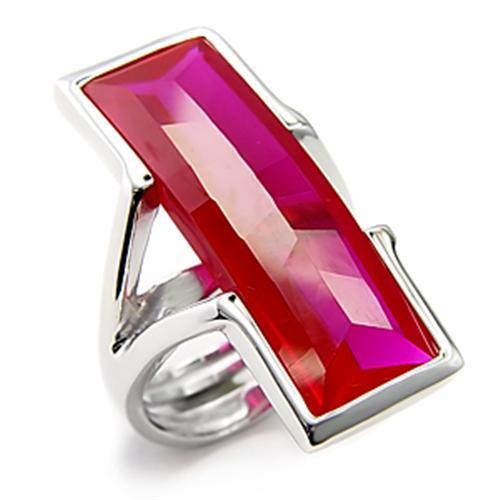 Rhodium 925 Sterling Silver Ring featuring a synthetic garnet in ruby color, showcasing its elegant design and craftsmanship.