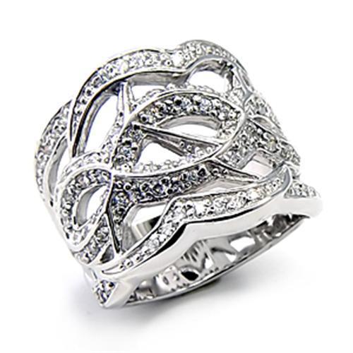 A high-polished 925 sterling silver ring featuring AAA grade clear CZ stones, showcasing its elegant design and shine.