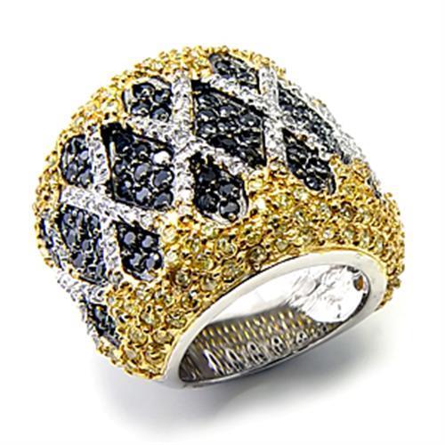 7X309 Rhodium+Gold+Ruthenium 925 Sterling Silver ring with multi-color AAA Grade CZ stones, showcasing its elegant design and craftsmanship.