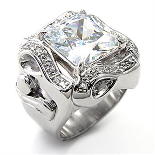 7X317 Rhodium 925 Sterling Silver Ring featuring AAA Grade clear CZ stones, showcasing its elegant design and shine.