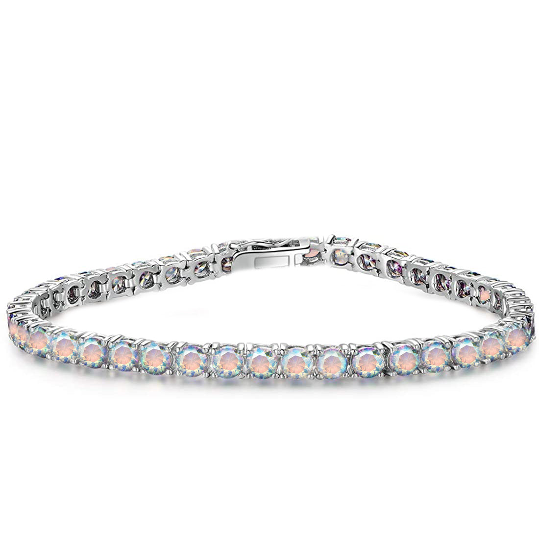 Elegant 8.00 Cttw Genuine Amethyst Crystal Tennis Bracelet in 18K White Gold, featuring round crystals and a comfort fit design.