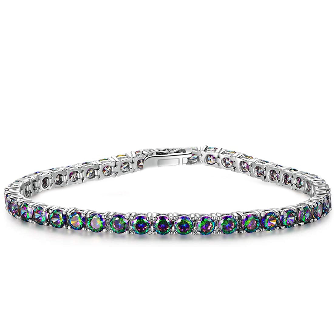 Elegant 8.00 Cttw Genuine Amethyst Crystal Tennis Bracelet in 18K White Gold, featuring round crystals and a comfort fit design.