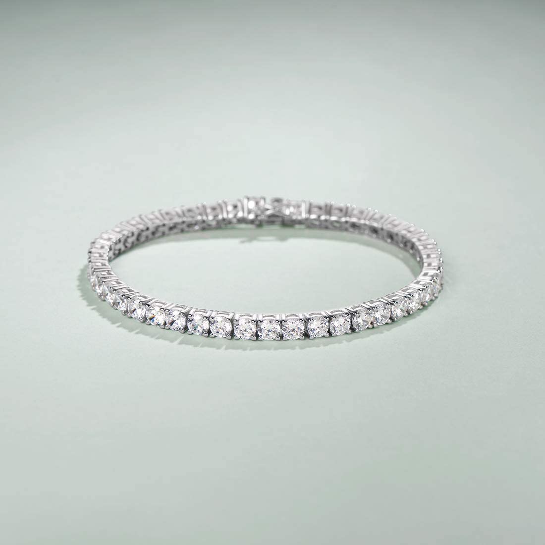 Elegant 8.00 Cttw Genuine Amethyst Crystal Tennis Bracelet in 18K White Gold, featuring round crystals and a comfort fit design.