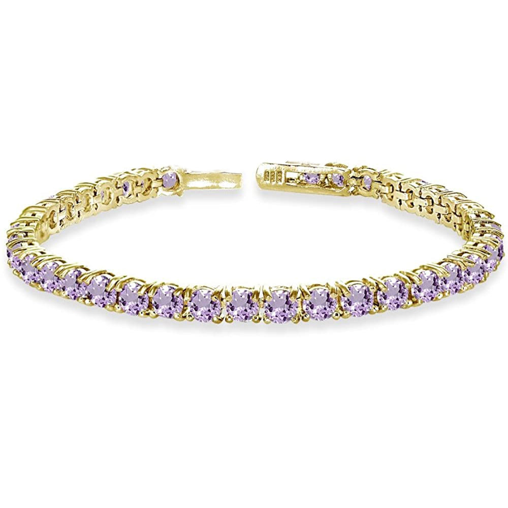 Elegant 8.00 Cttw Genuine Amethyst Crystal Tennis Bracelet in 18K White Gold, featuring round crystals and a comfort fit design.