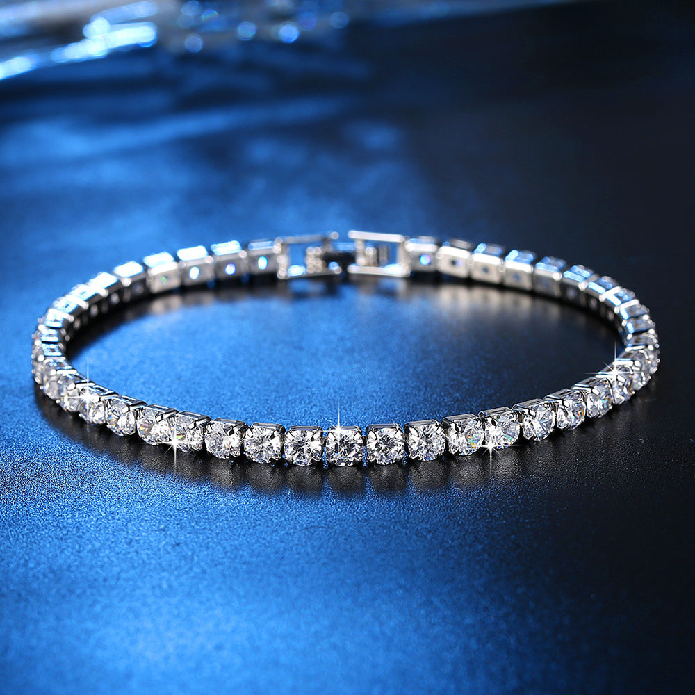 Elegant 8.00 Cttw Genuine Amethyst Crystal Tennis Bracelet in 18K White Gold, featuring round crystals and a comfort fit design.