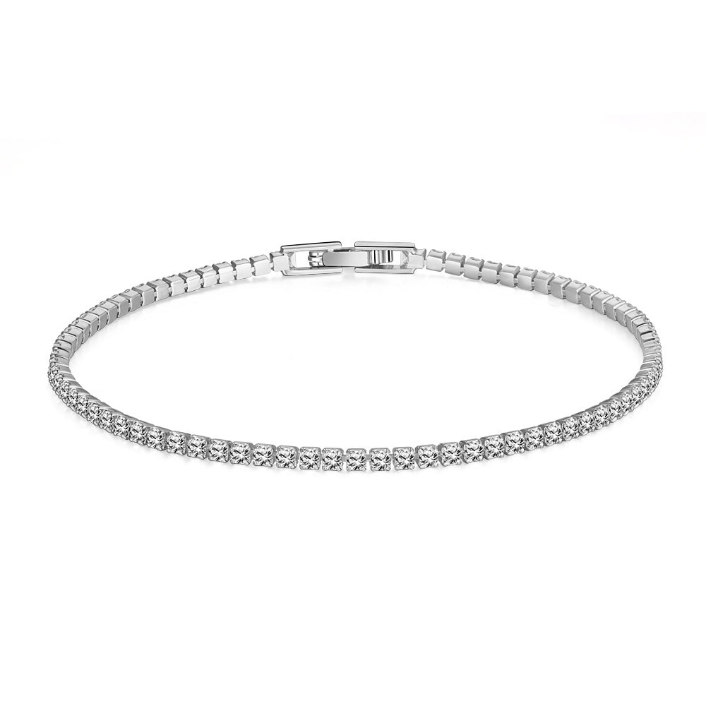 Elegant 8.00 Cttw Genuine Amethyst Crystal Tennis Bracelet in 18K White Gold, featuring round crystals and a comfort fit design.