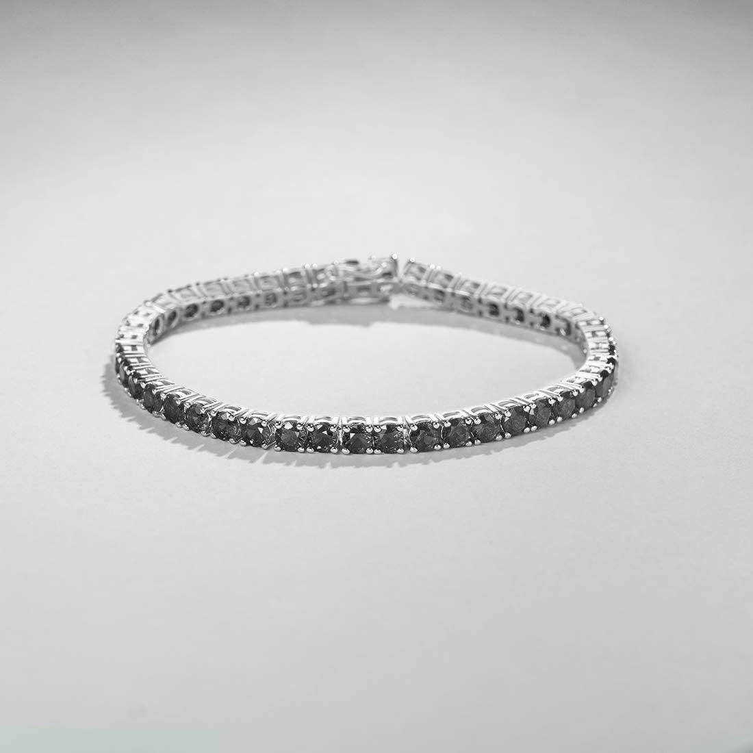 Elegant 8.00 Cttw Genuine Amethyst Crystal Tennis Bracelet in 18K White Gold, featuring round crystals and a comfort fit design.