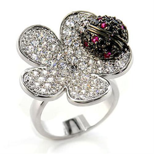 Rhodium and ruthenium brass ring featuring a multi-color AAA Grade CZ stone, showcasing elegance and style.