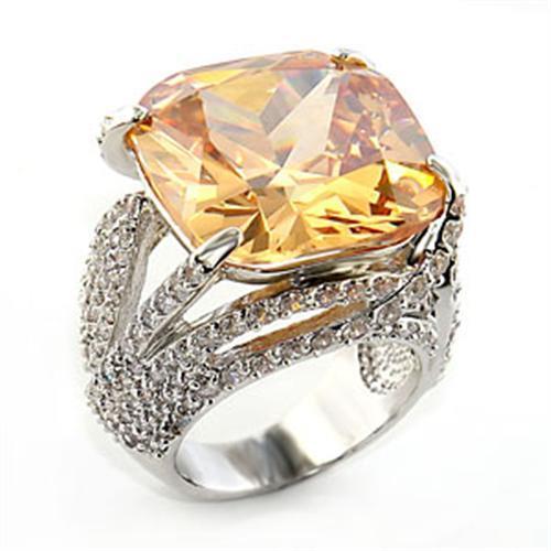 Rhodium brass ring featuring a champagne AAA Grade CZ stone, showcasing elegance and quality craftsmanship.