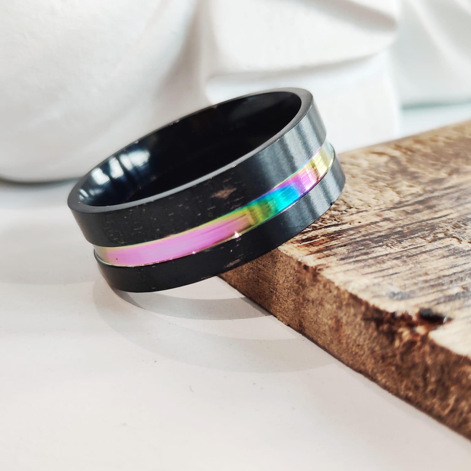 8mm Stainless Steel Unicorn Rainbow Unisex Thumb Band Ring showcasing a silver finish with colorful unicorn hues, perfect for both men and women.