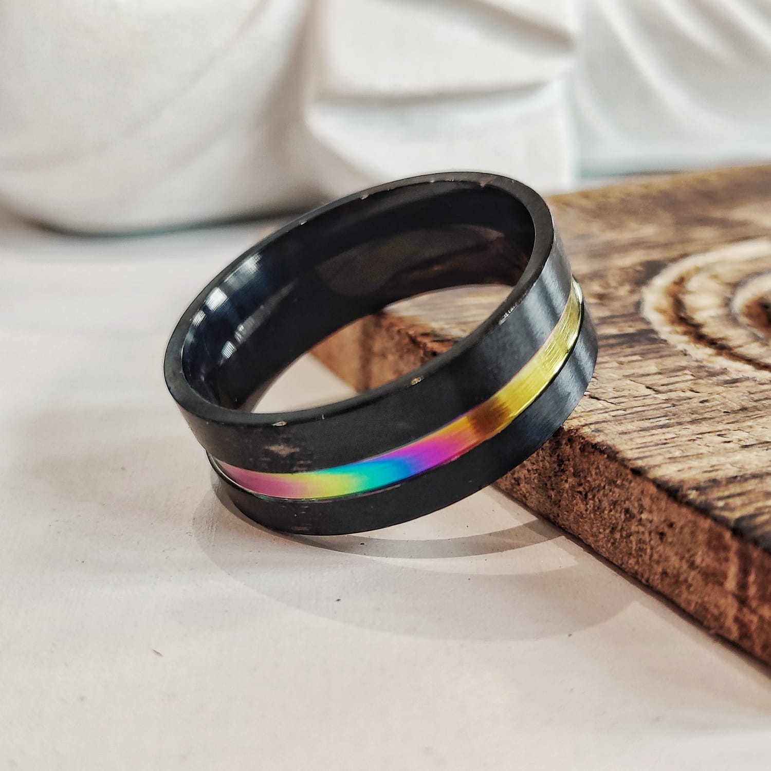 8mm Stainless Steel Unicorn Rainbow Unisex Thumb Band Ring showcasing a silver finish with colorful unicorn hues, perfect for both men and women.