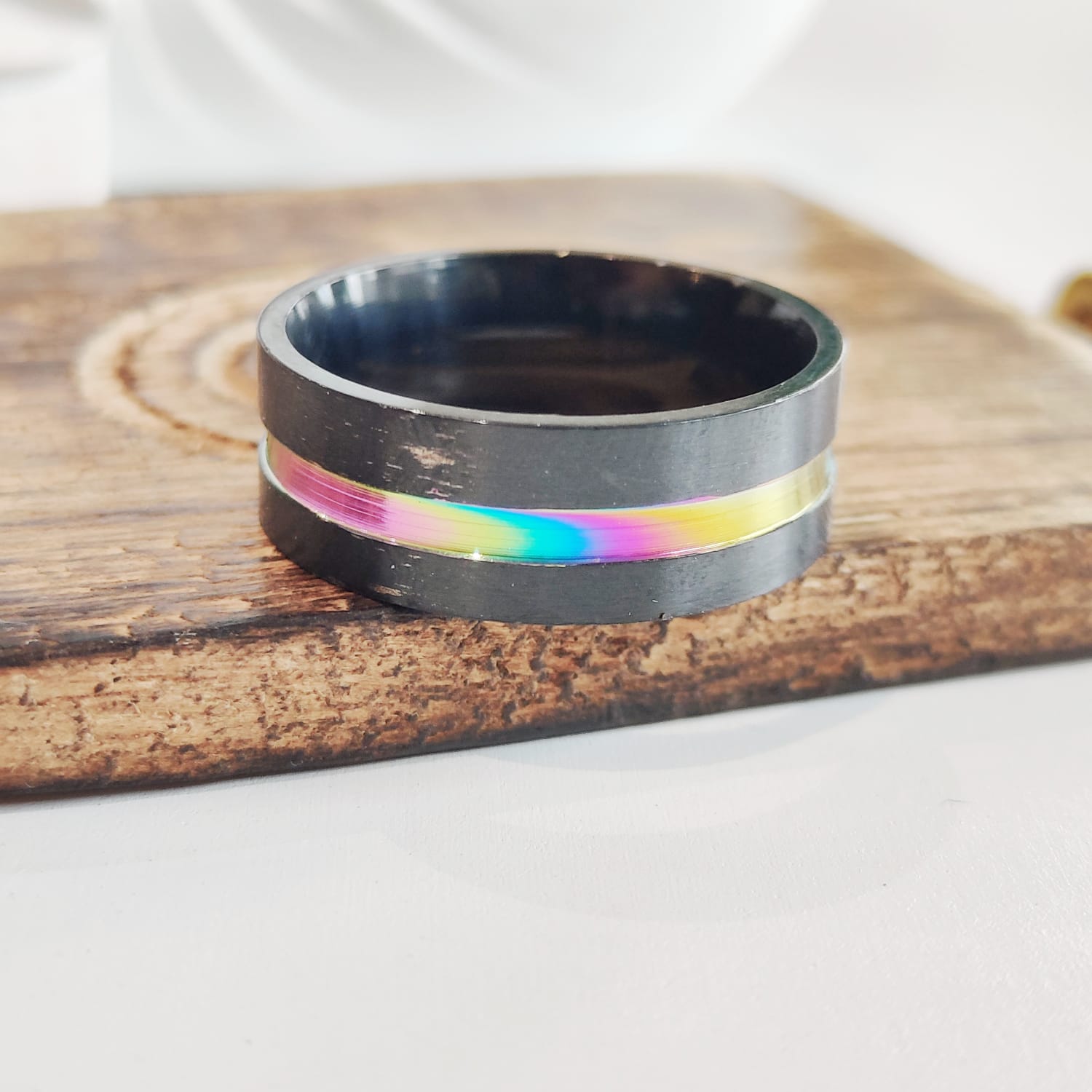 8mm Stainless Steel Unicorn Rainbow Unisex Thumb Band Ring showcasing a silver finish with colorful unicorn hues, perfect for both men and women.