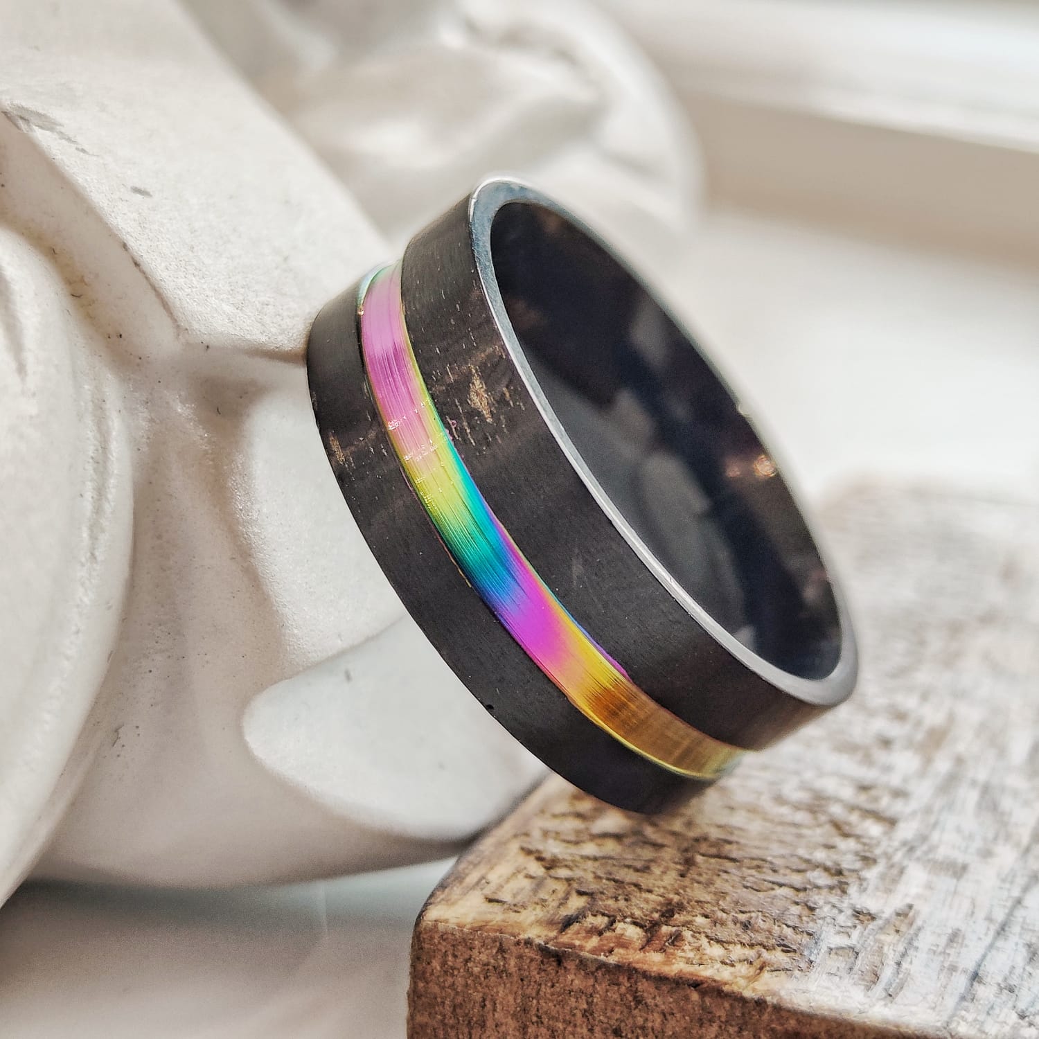 8mm Stainless Steel Unicorn Rainbow Unisex Thumb Band Ring showcasing a silver finish with colorful unicorn hues, perfect for both men and women.