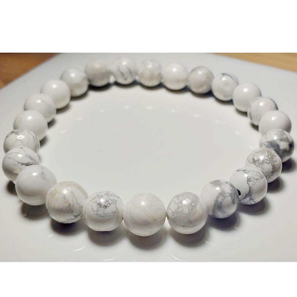 8mm White Howlite Beaded Elastic Stretch Bracelet with smooth finish and elastic design, perfect for everyday wear.