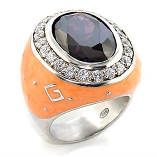 8X019 Rhodium Brass Ring featuring AAA Grade CZ in Amethyst, showcasing its elegant design and vibrant color.