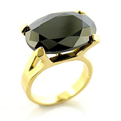 8X100 Gold Brass Ring featuring AAA Grade CZ in Jet color, showcasing its elegant design and luxurious finish.