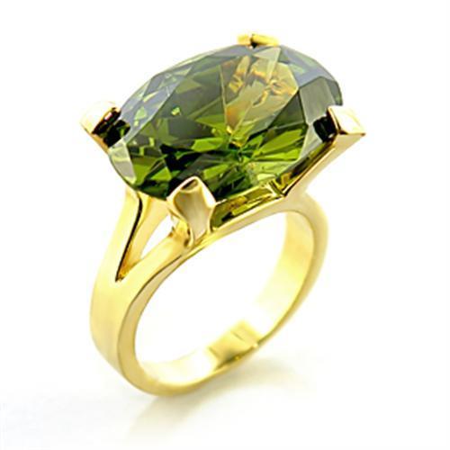 8X101 Gold Brass Ring featuring AAA Grade CZ in vibrant olivine color, showcasing its elegant design and craftsmanship.