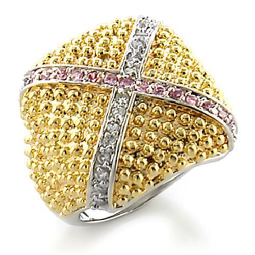 8X144 Gold and Rhodium Brass Ring featuring AAA Grade CZ in Rose color, showcasing its elegant design and luxurious finish.