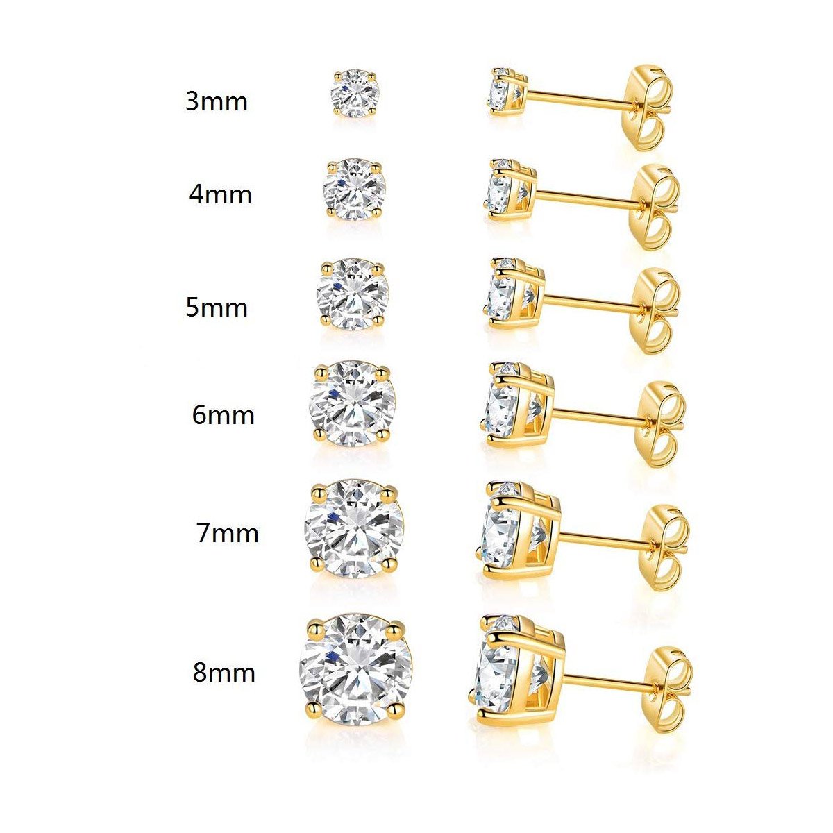 A stunning set of 9 CTTW stud earrings made with Austrian Elements, featuring 18K white gold plating and a 4-prong solitaire setting.