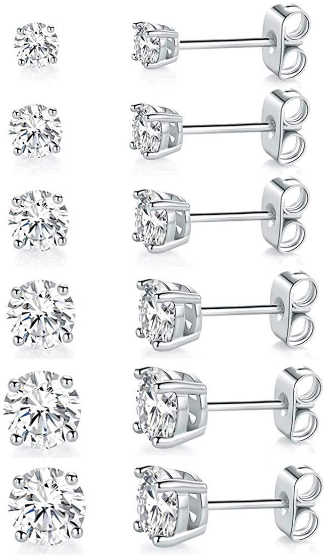 A stunning set of 9 CTTW stud earrings made with Austrian Elements, featuring 18K white gold plating and a 4-prong solitaire setting.