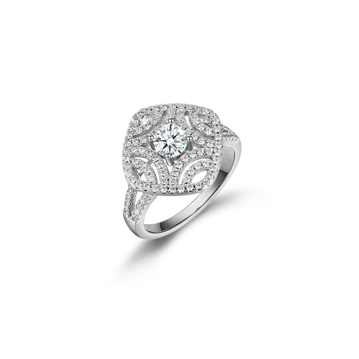 A beautiful 925 sterling silver ring featuring a white sapphire stone and a real white gold surface, showcasing elegance and durability.