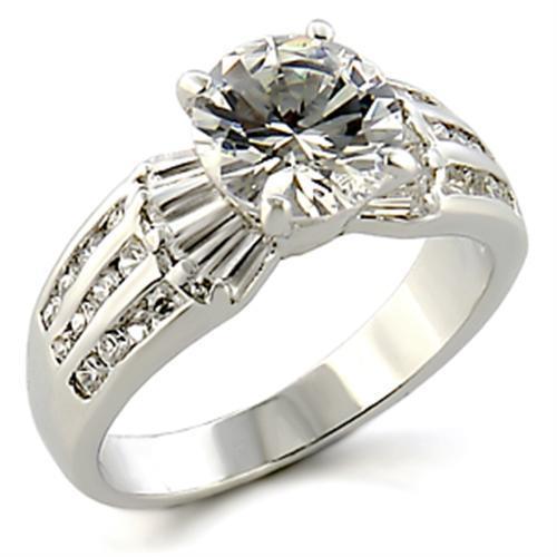 Rhodium brass ring featuring an 8 mm AAA Grade clear CZ stone, elegantly designed for any occasion.