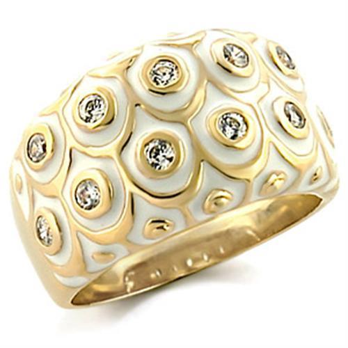 9W164 Gold Brass Ring featuring a clear AAA Grade CZ stone, elegantly designed for a sophisticated look.