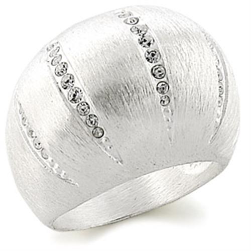 9W177 Silver Brass Ring featuring a clear top grade crystal, elegantly designed with a shiny silver finish.