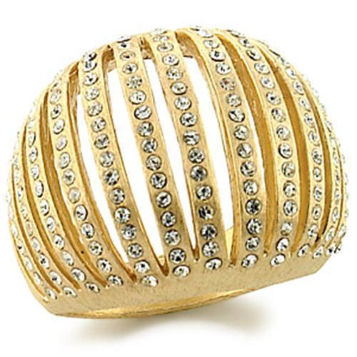 9W174 Gold Brass Ring featuring a clear top grade crystal, showcasing its elegant design and luxurious gold finish.