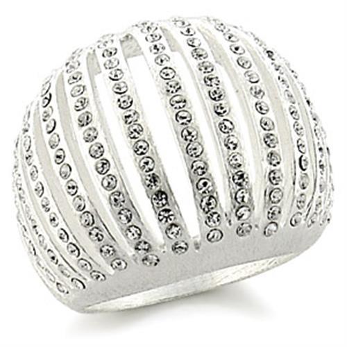 9W175 Silver Brass Ring featuring a clear top grade crystal, showcasing its elegant design and shiny silver finish.