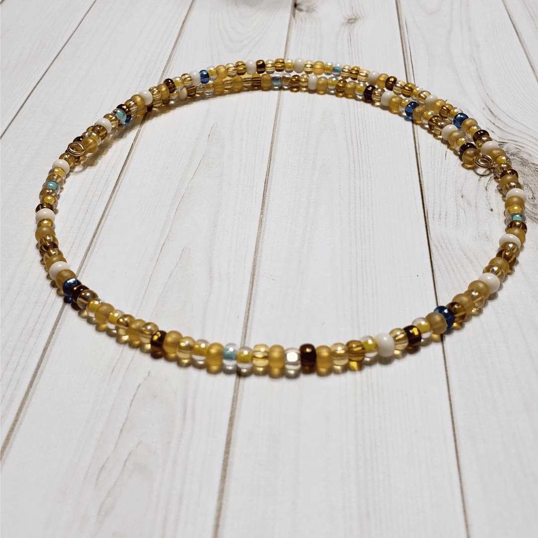 A Stroll on the Beach Choker Necklace featuring real freshwater pearls and Afghan stones, elegantly designed for comfort and style.